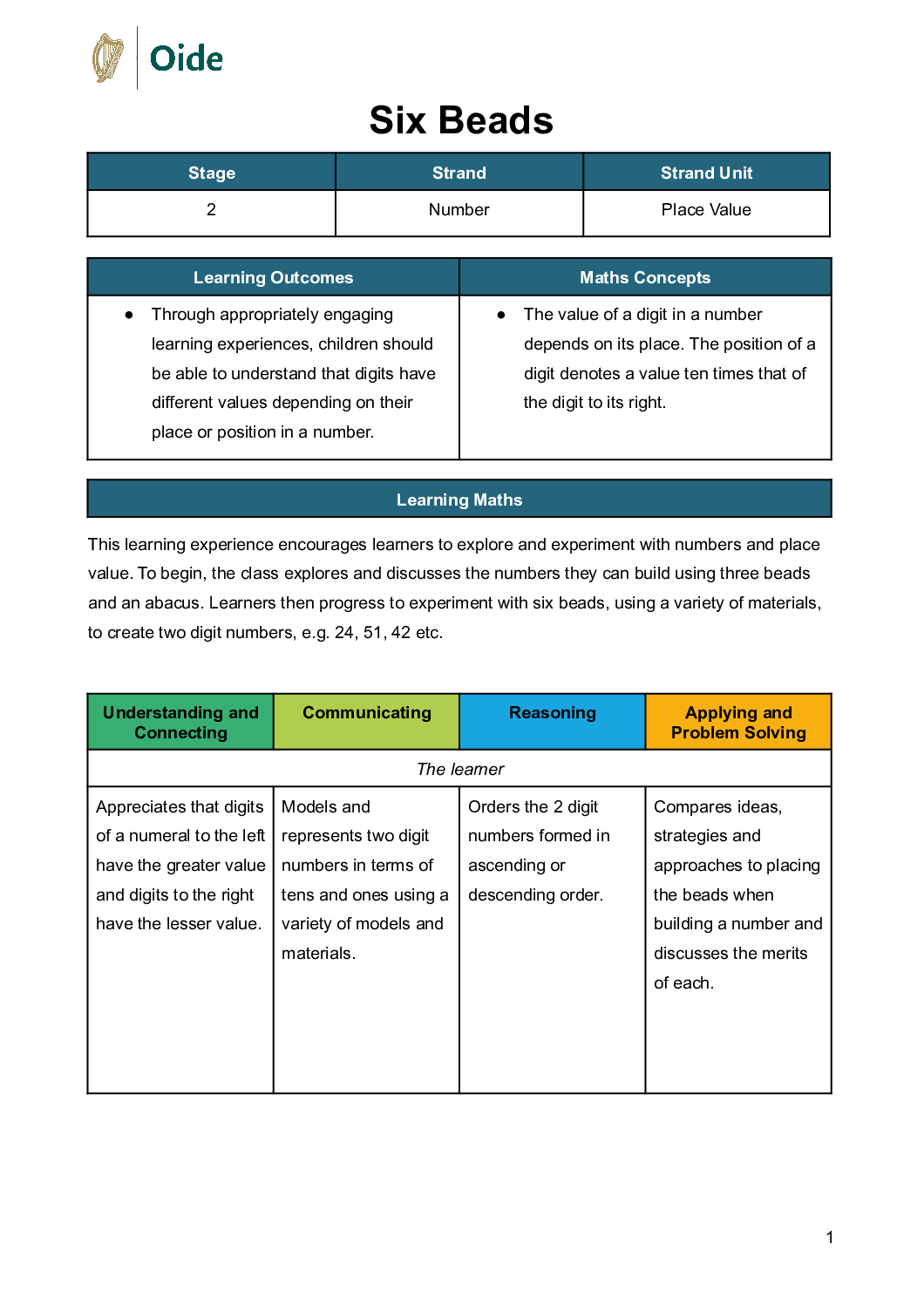Six Beads Stage 2 Place Value and Base 10 pdf