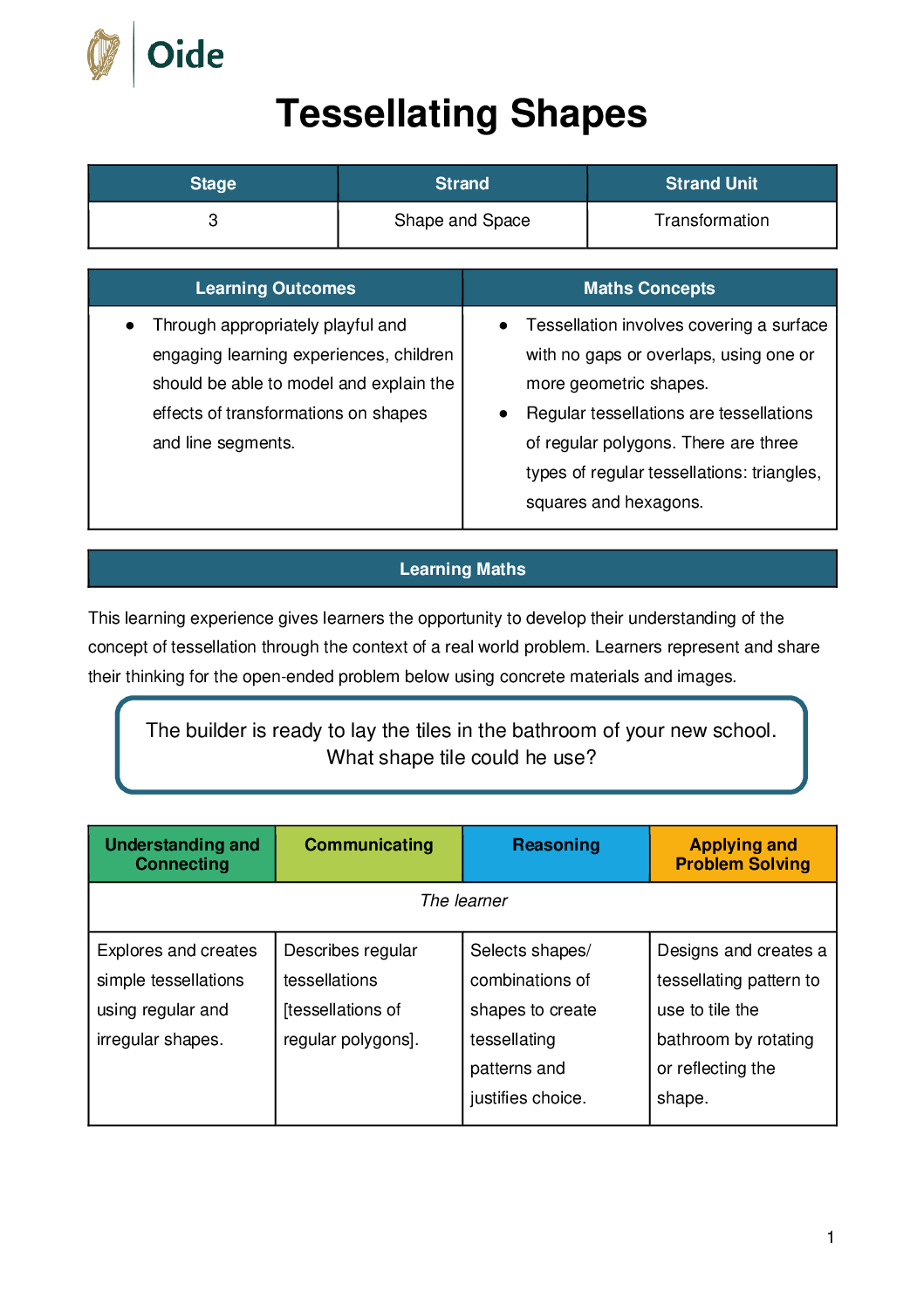 Tessellating Shapes Stage 3 Transformations pdf